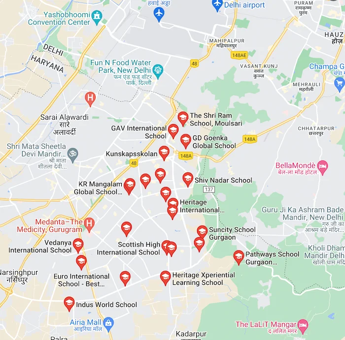 List of IB Schools in Gurgaon map